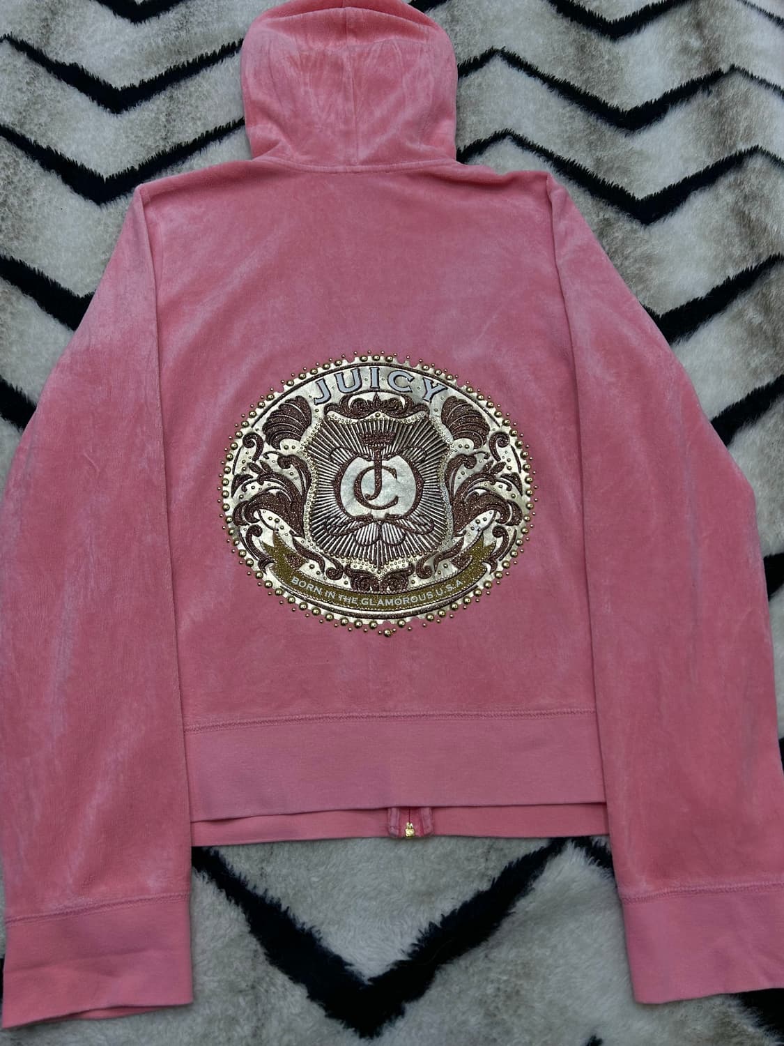 [XL]쥬시꾸뛰르 자수 벨벳 후드집업/핑크 상품이미지2