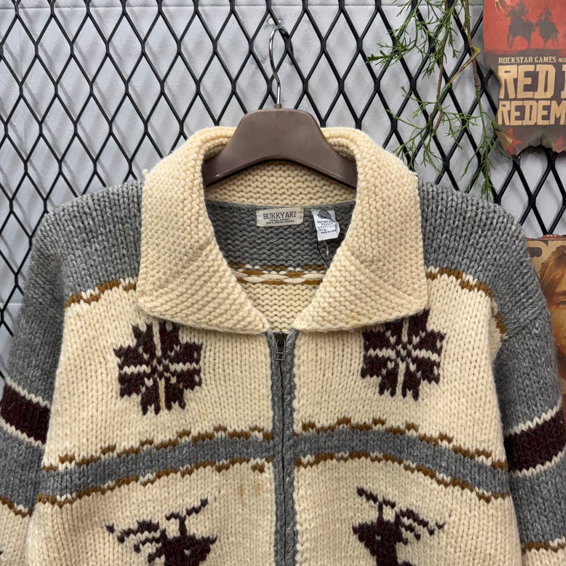 00s JPN VINTAGE 사슴 코위찬 니트 집업 자켓 아이보리 상품이미지3