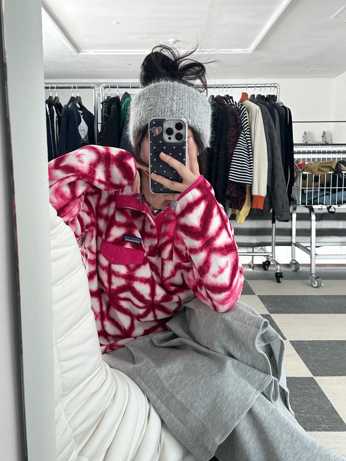 파타고니아 신칠라 핫핑크 패턴 스냅 플리스  상품이미지1