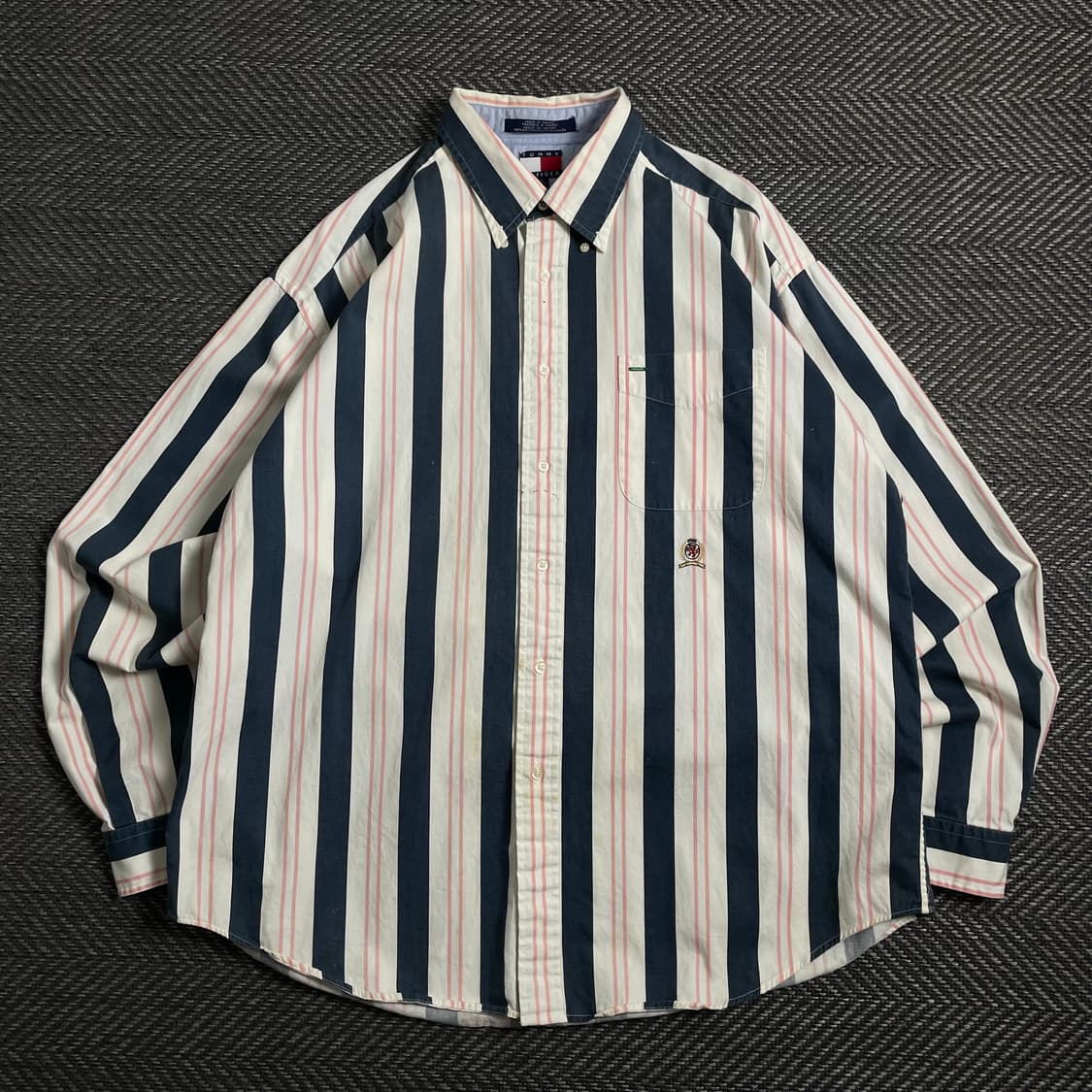 90s 타미힐피거 스트라이프 월계 로고 긴팔 셔츠o 4509 상품이미지1