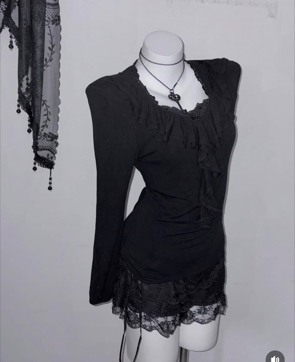 공겜여주 러플블라우스 2피스 긱시크 블랙모리 도쿄 고스 로리 고딕  상품이미지3