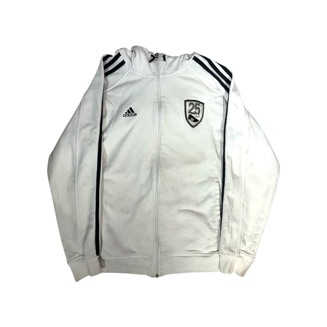 아디다스 블랙 삼선 화이트 후드집업 트랙탑 져지 L 상품이미지5