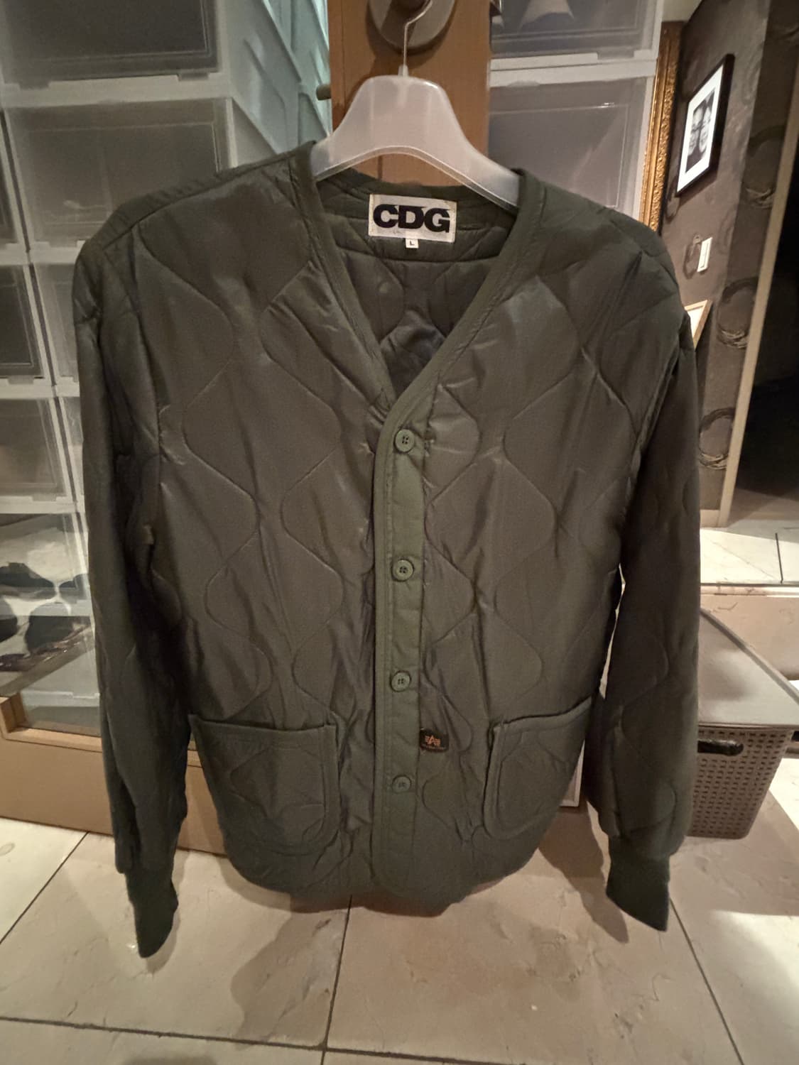 CDG 꼼데가르송 퀼팅 자켓 L 올리브 상품이미지1