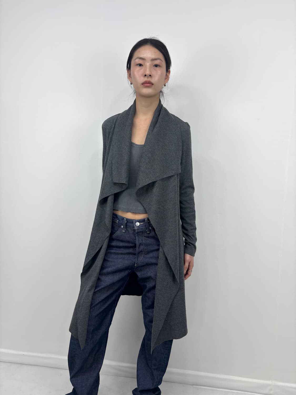 Leeeker gray drape long cardigan 상품이미지2