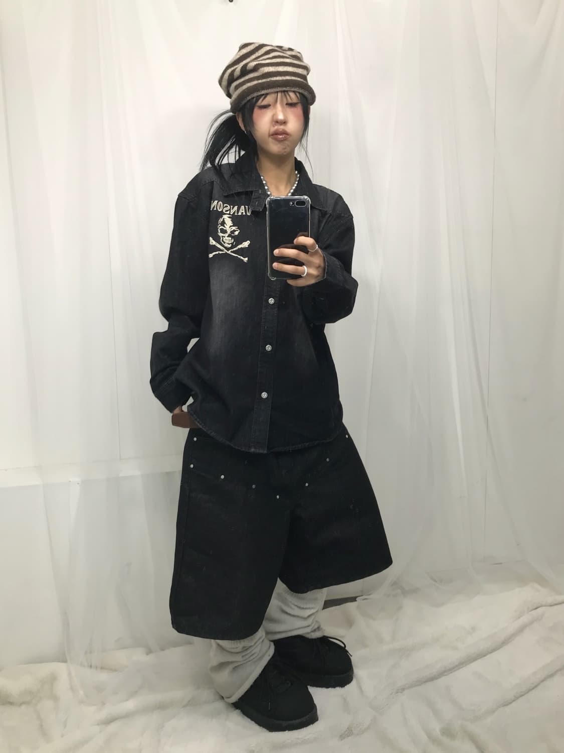 ☠️ 밴슨 스컬 자수패치 워싱 데님 셔츠 (레어) ☠️ 상품이미지4
