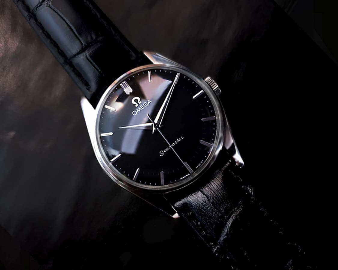 오메가 빈티지 씨마스터 블랙판 남성 수동 가죽 시계 상품이미지2