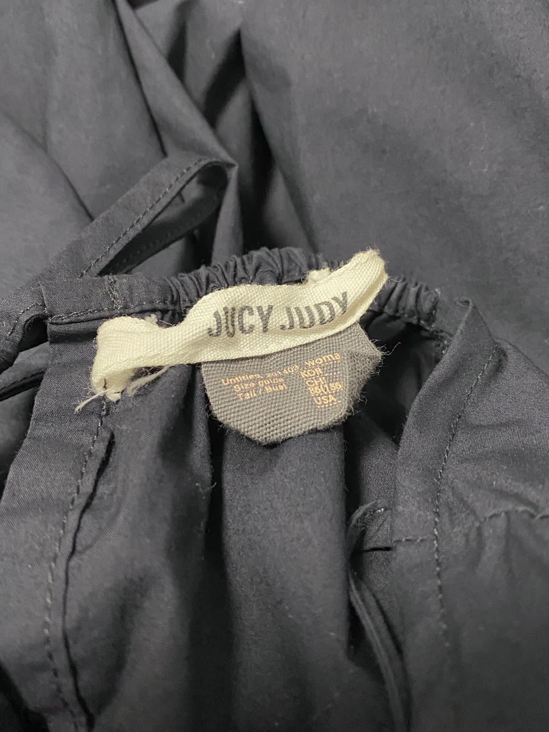 쥬시쥬디 면 네이비 별 자수 셔링 퍼프소매 리본 스퀘어넥 미니 원피스 상품이미지6