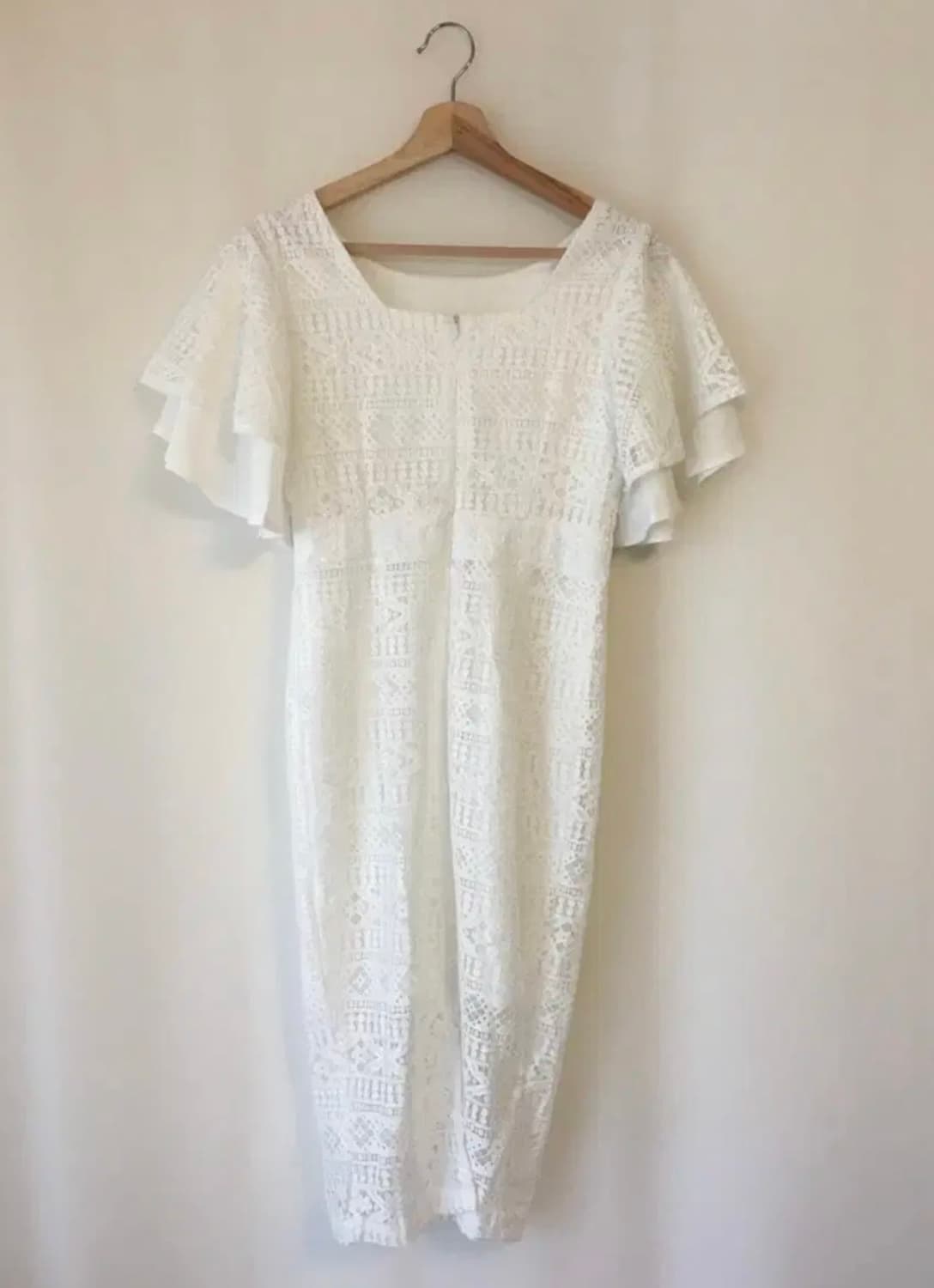 레이스 러플 반팔 시스루 슬림 화이트 롱원피스 브라이덜샤워 웨딩드레스 상품이미지6