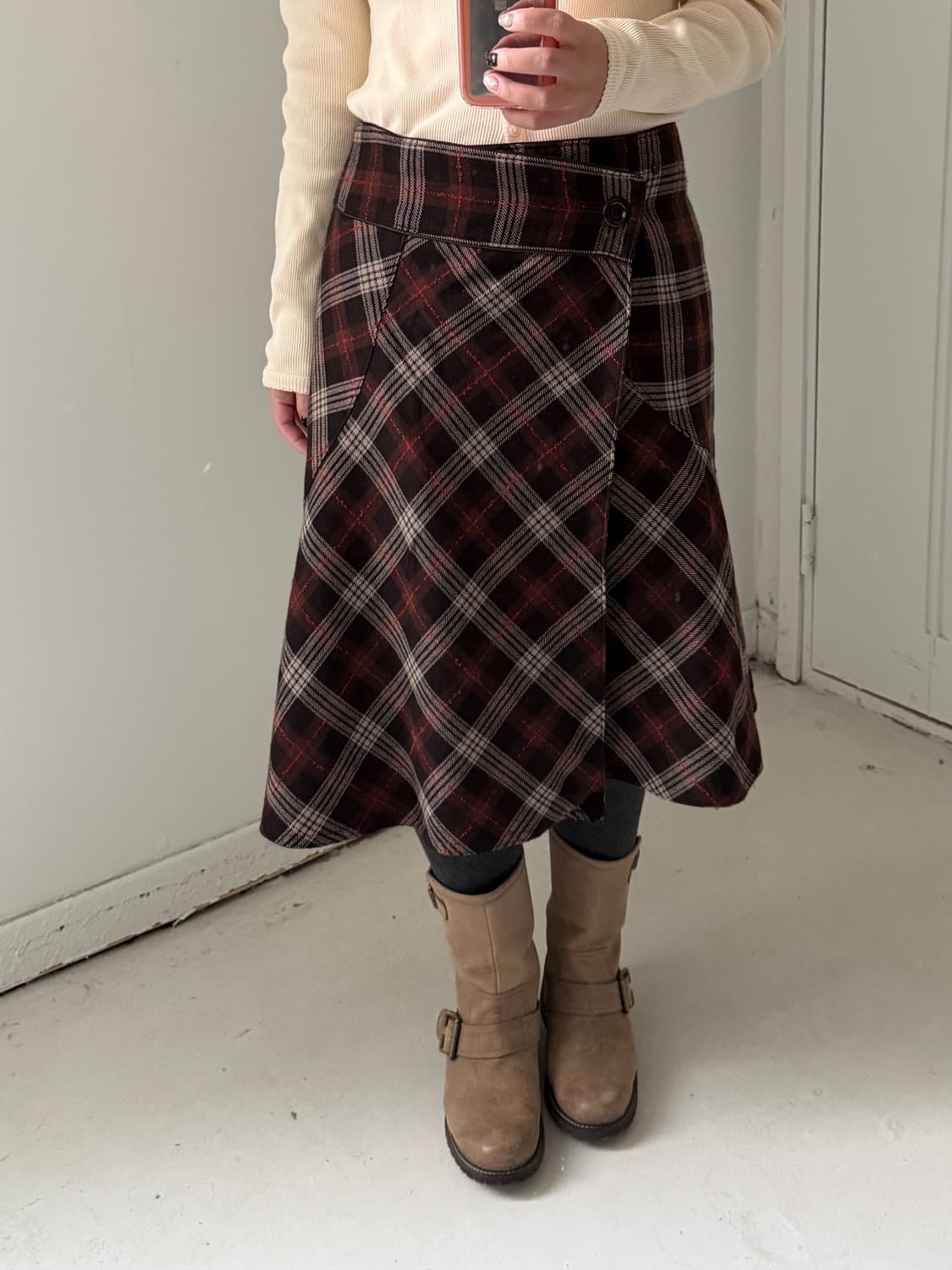 일본빈티지 노바체크 울 언발 미디스커트 상품이미지2