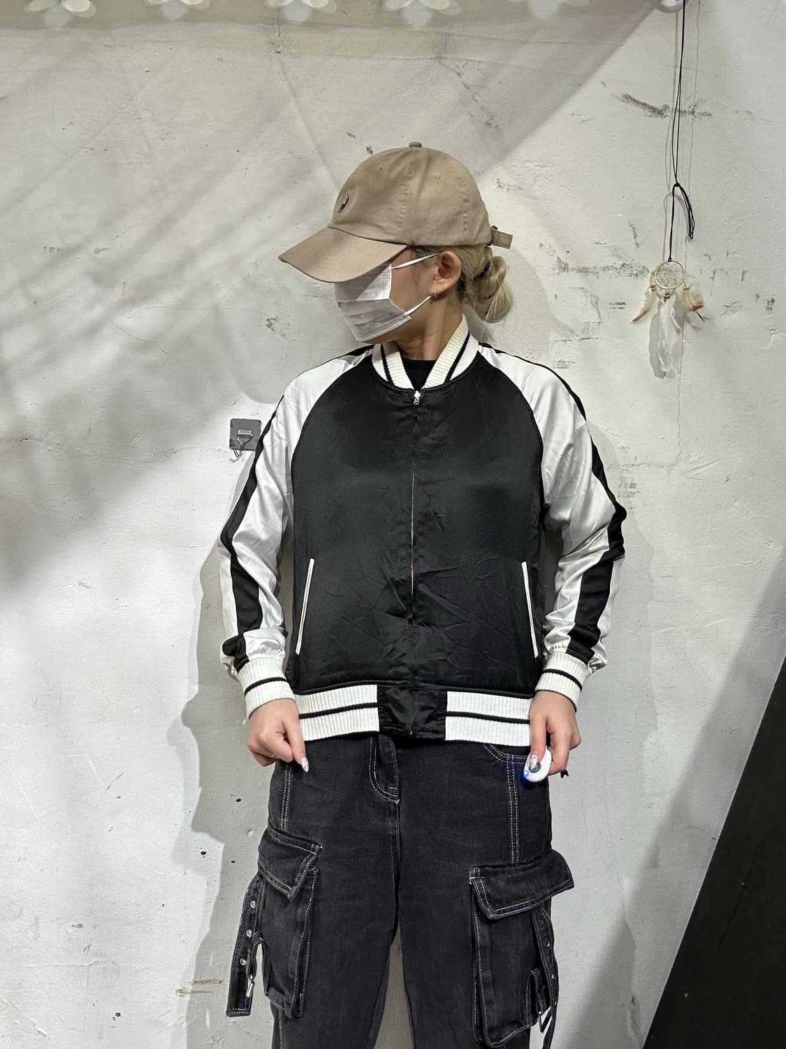 일본 빈티지 화이트 블랙 스카잔 크롭 자켓 상품이미지2