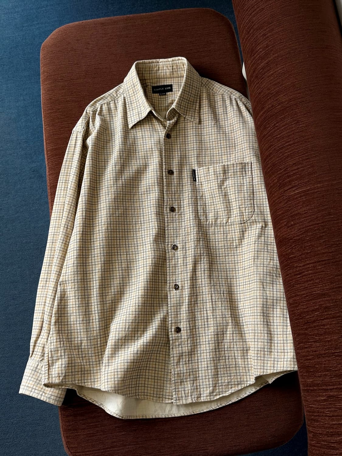 Brushed cord design cotton check shirt 상품이미지4