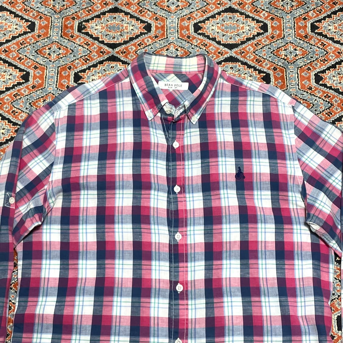 빈폴 레드 블루 타탄체크 얇은코튼 셔츠 남성100 상품이미지2