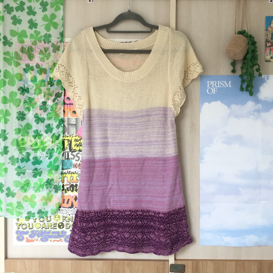 연보라 여름용 레이어드 반팔 니트 오프숄더 상품이미지1