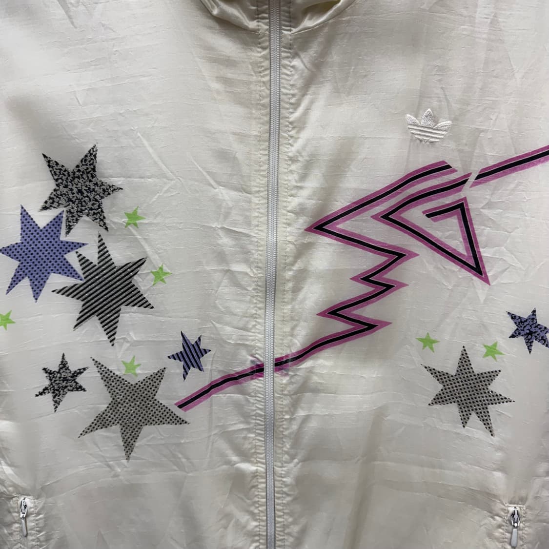 00s 아디다스 올드스쿨 바람막이 별 패턴 네온 컬러 포인트 화이트 상품이미지5