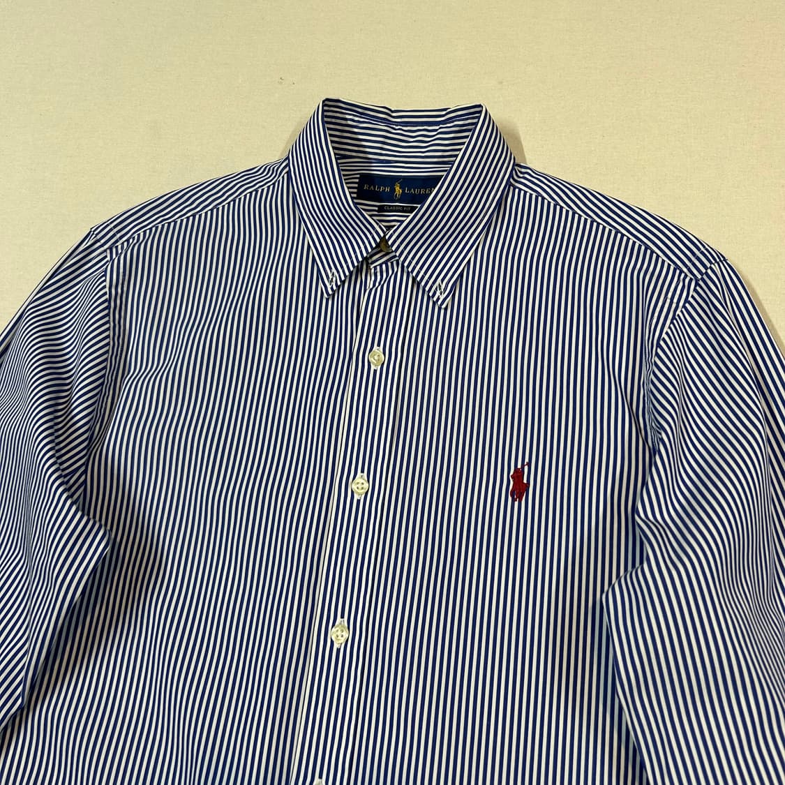 M) 폴로 랄프로렌 클래식핏 블루 스트라이프 포플린 셔츠 T84 상품이미지3
