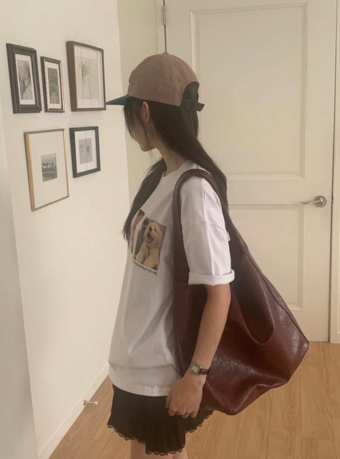 새상품) 버건디 레더 숄더백 가죽 레더 숄더백 보부상백 상품이미지1