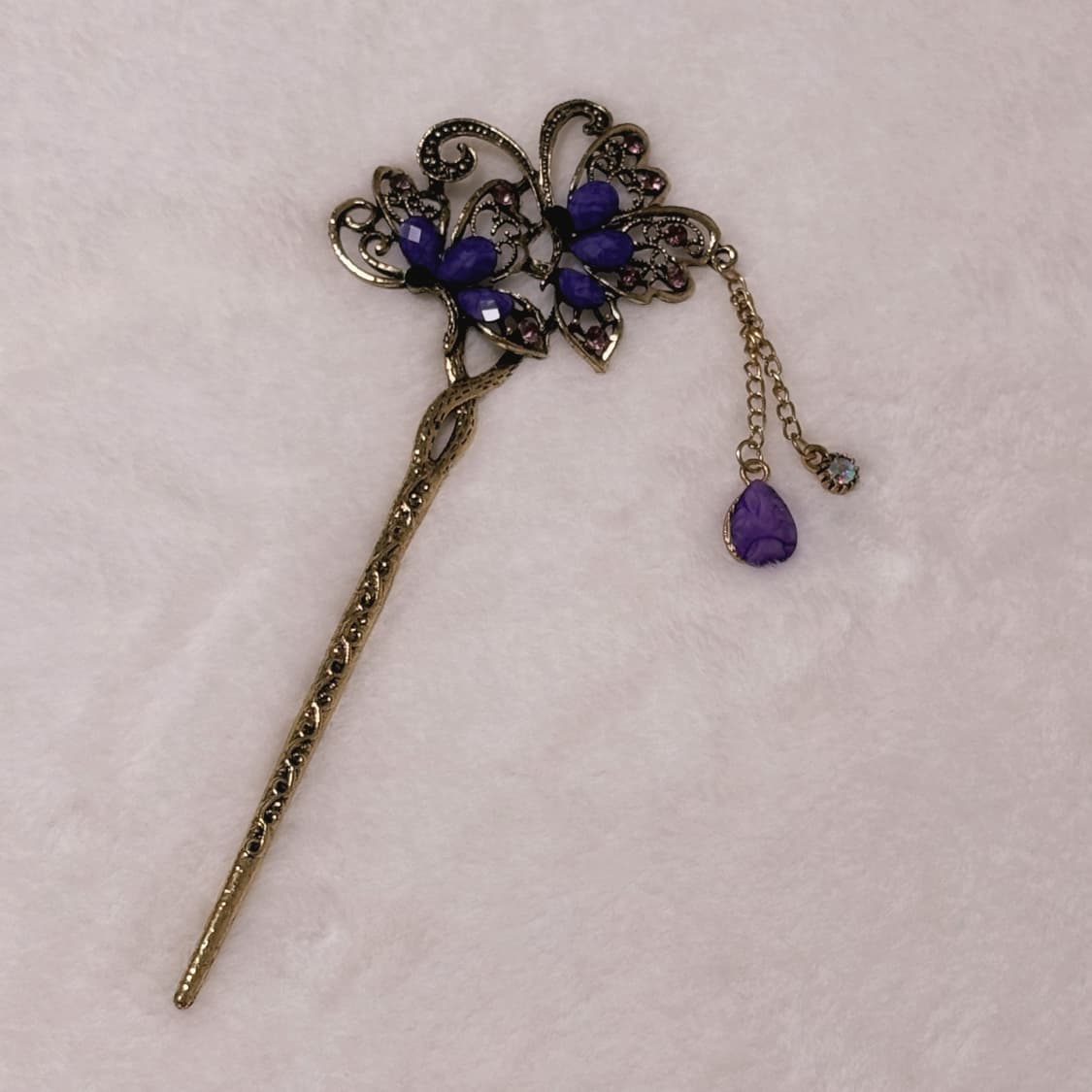 일본 중국풍 레이어드 보라색상 큐빅 디테일 일본 비녀 상품이미지1