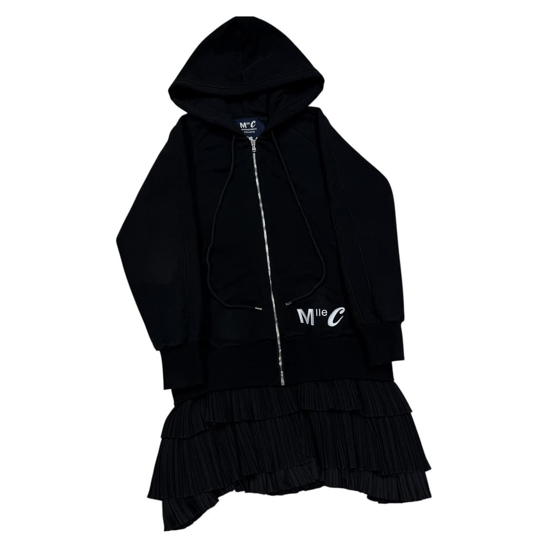 럭키슈에뜨 플리츠 롱 기모 후드집업 자켓 블랙 상품이미지2