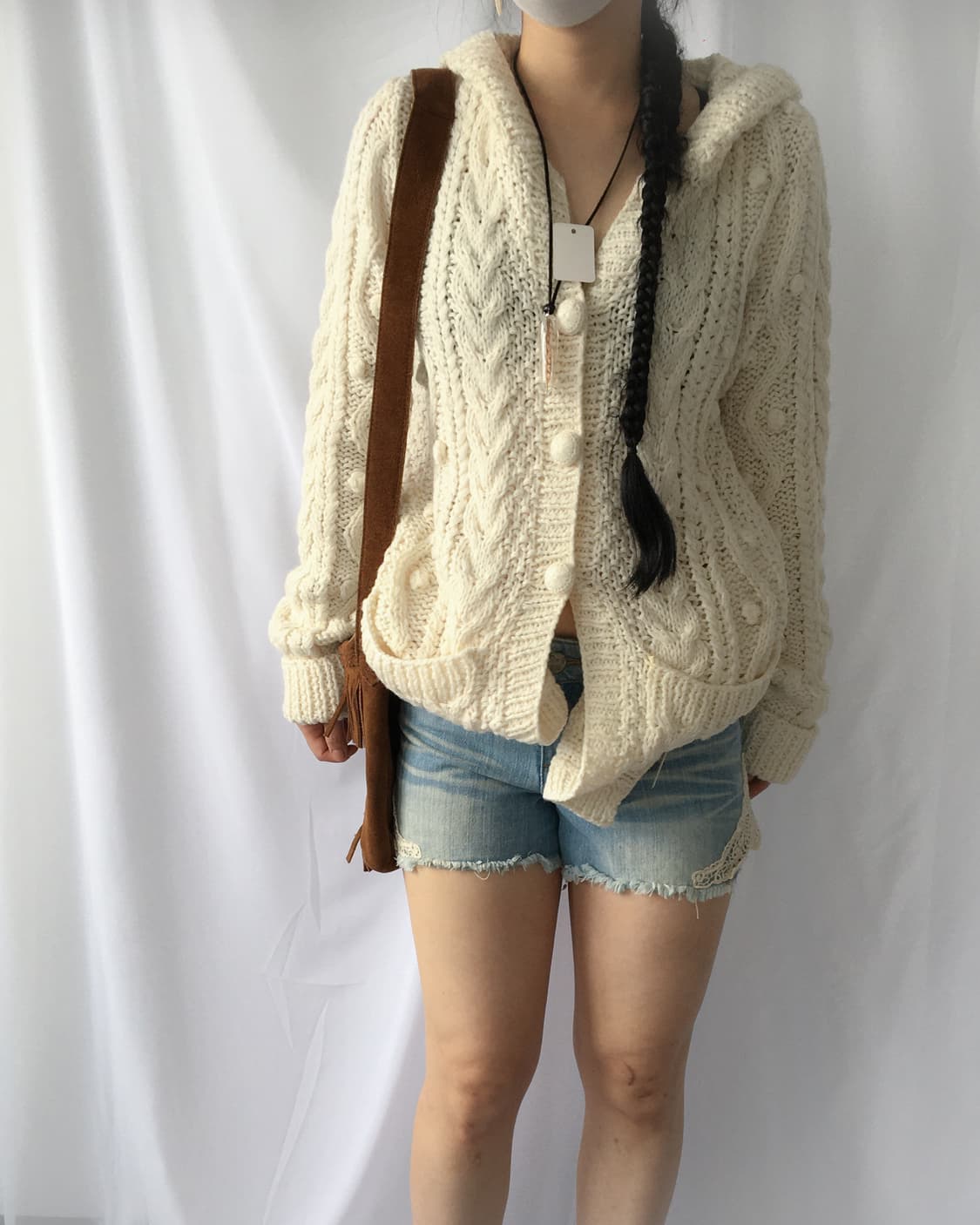 Pompom point knit hood cardigan 상품이미지7