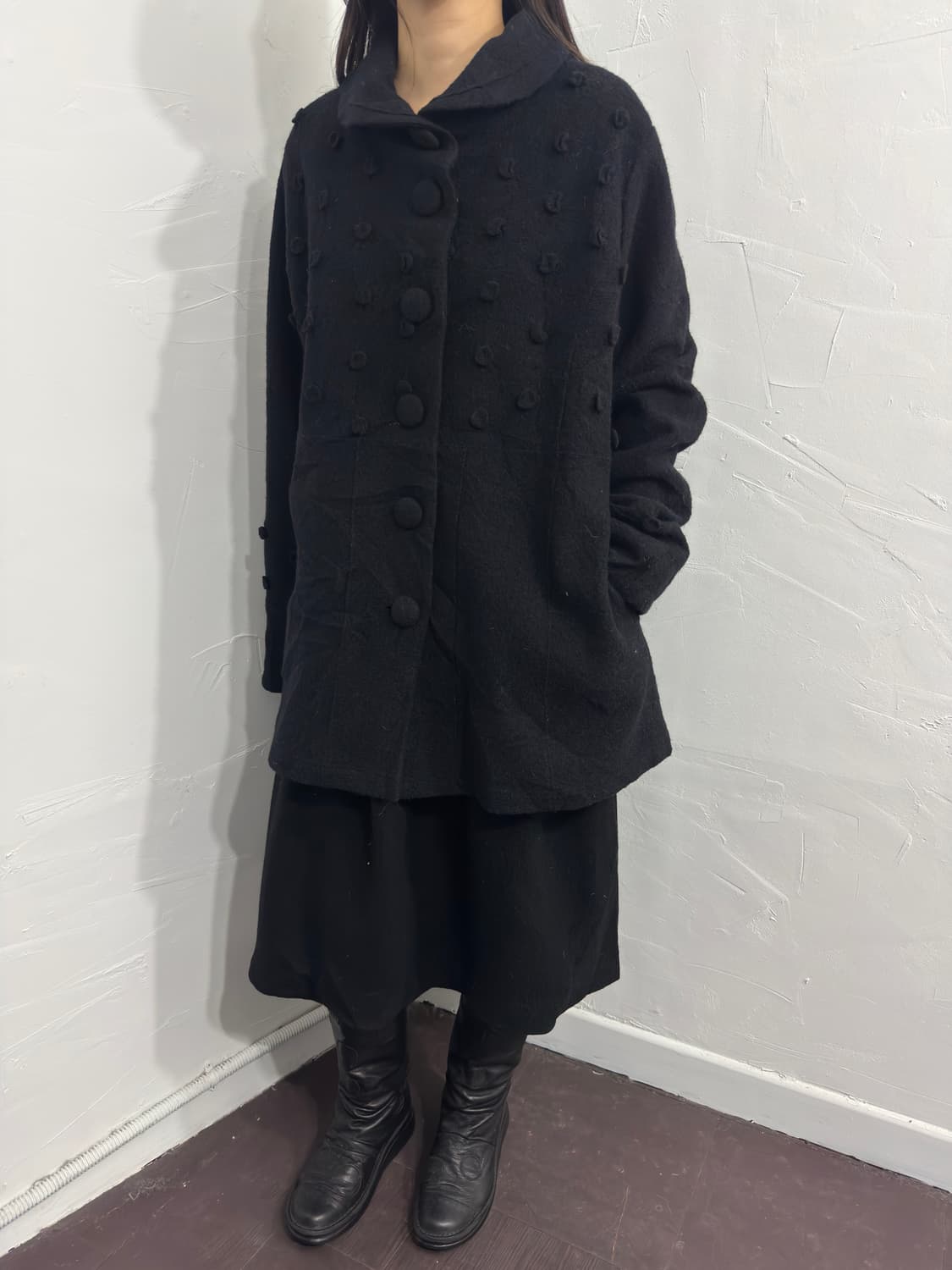 acheter dot design button wool coat 상품이미지5