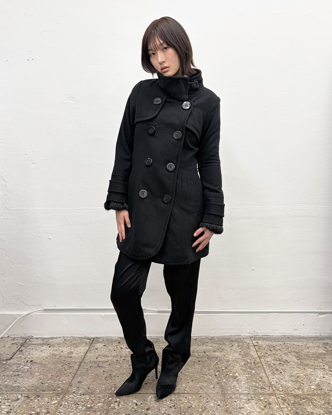 빈티지 래빗 퍼 커프스 더블 코트 상품이미지7