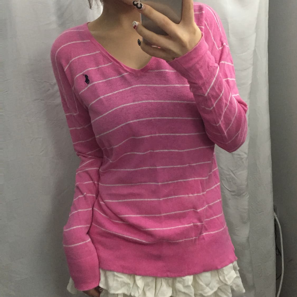 Polo 폴로랄프로렌 딸기우유 스트라이프 브이넥 니트 상품이미지2