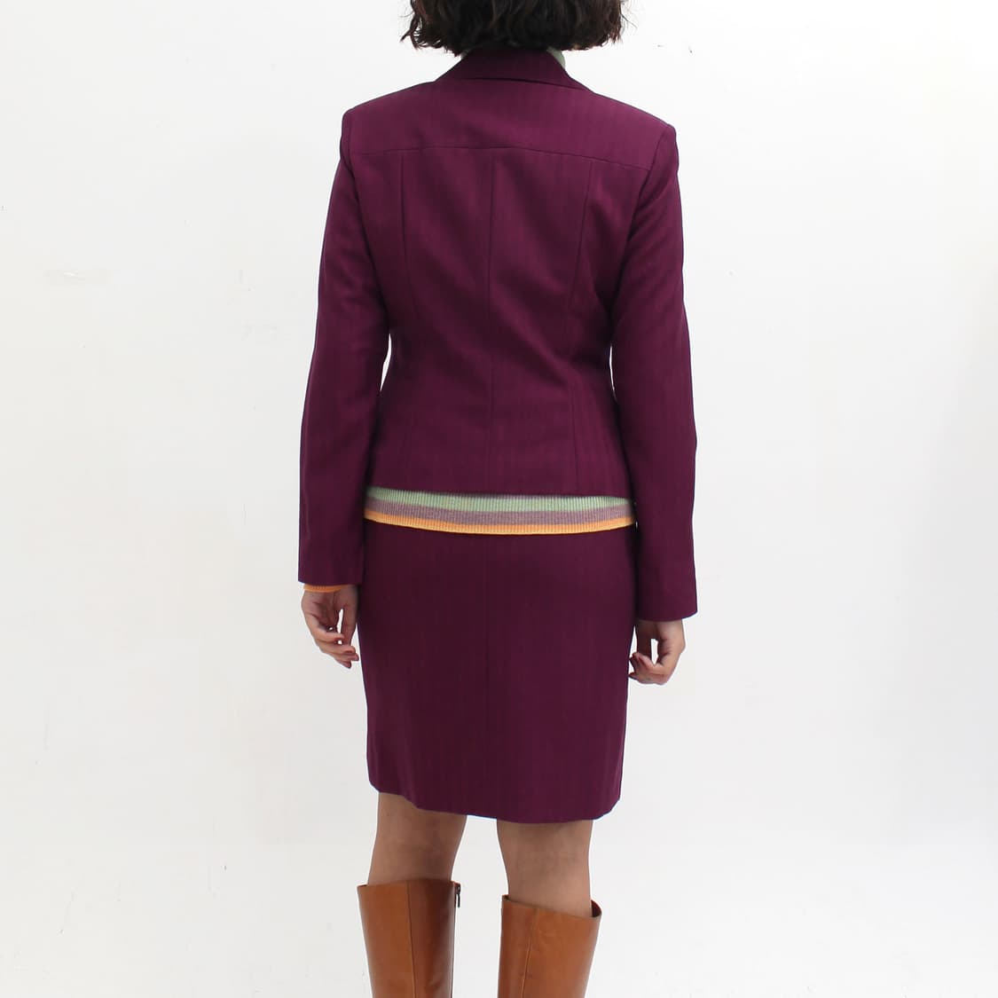 일본 빈티지 퍼플 와인 써머 울 자켓 스커트 세트 상품이미지2