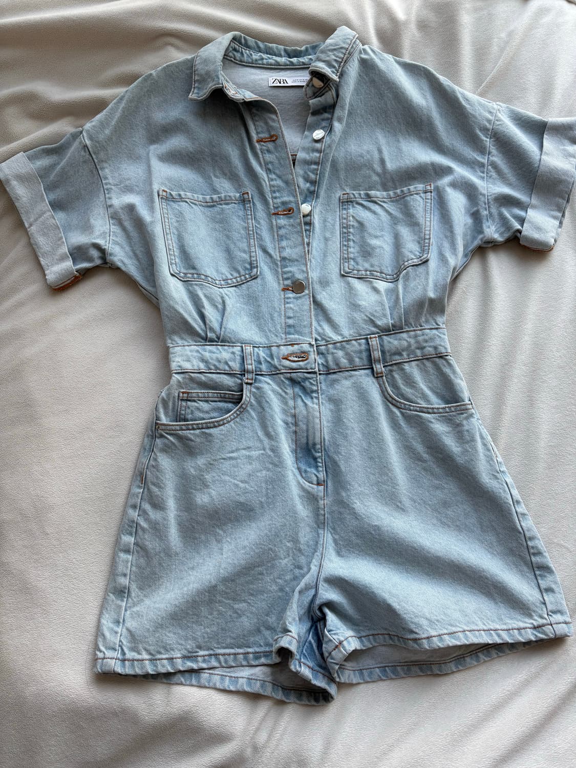 ZARA 반소매 데님 점프슈트 상품이미지1