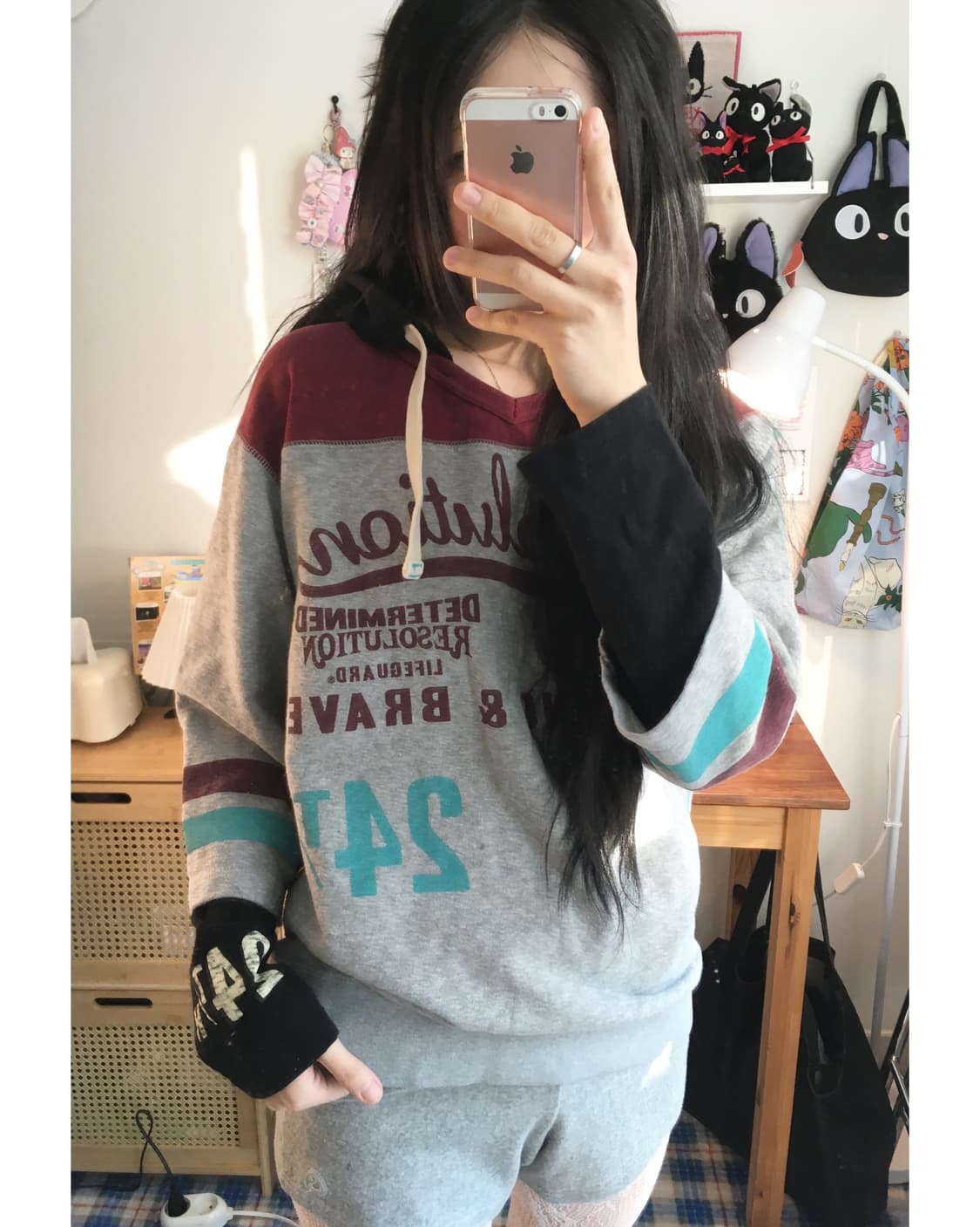 vintage layered hoodie top gray 상품이미지2