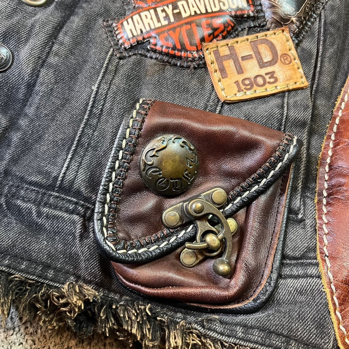 VINTAGE 커스텀 할리 데님 레더 베스트 자켓 상품이미지3