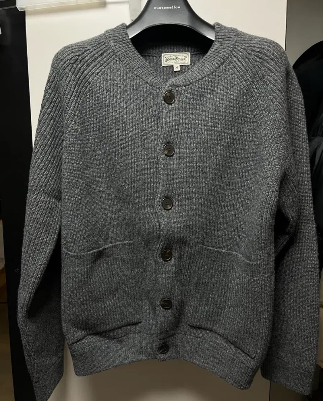 [M] 부기홀리데이 램스울 라운드넥 가디건 차콜 상품이미지2