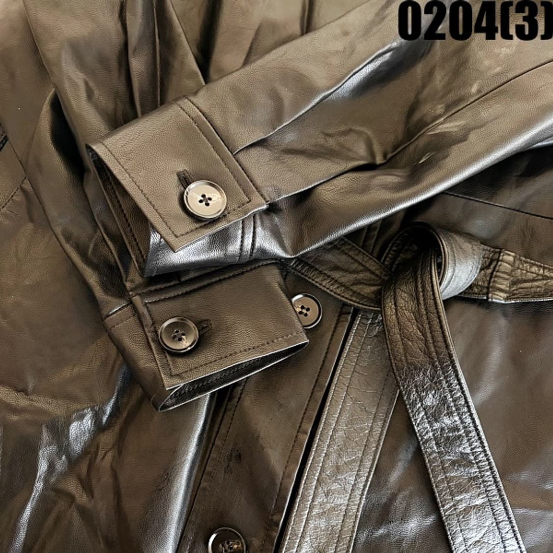 [88] 라우렐 여성 블랙 인조가죽 롱 코트 0204(3) 상품이미지3