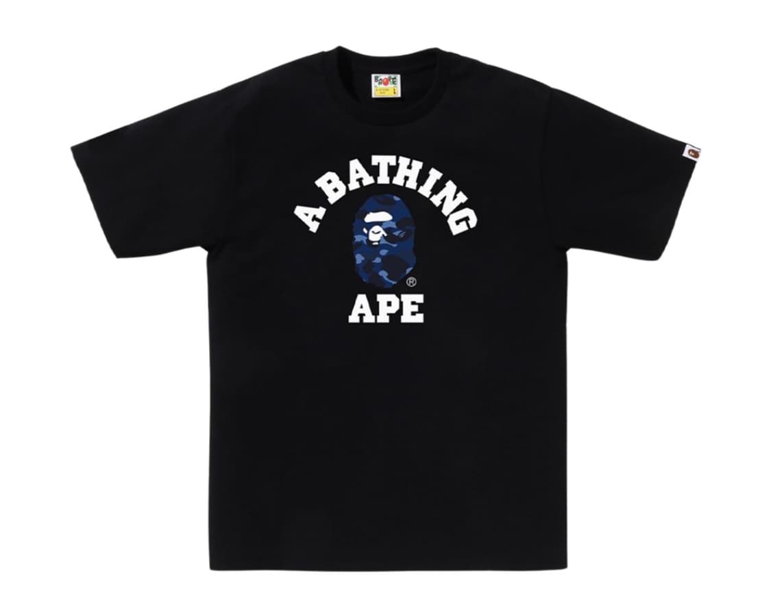 베이프 컬러 카모 컬리지 티셔츠 블랙 네이비 상품이미지1