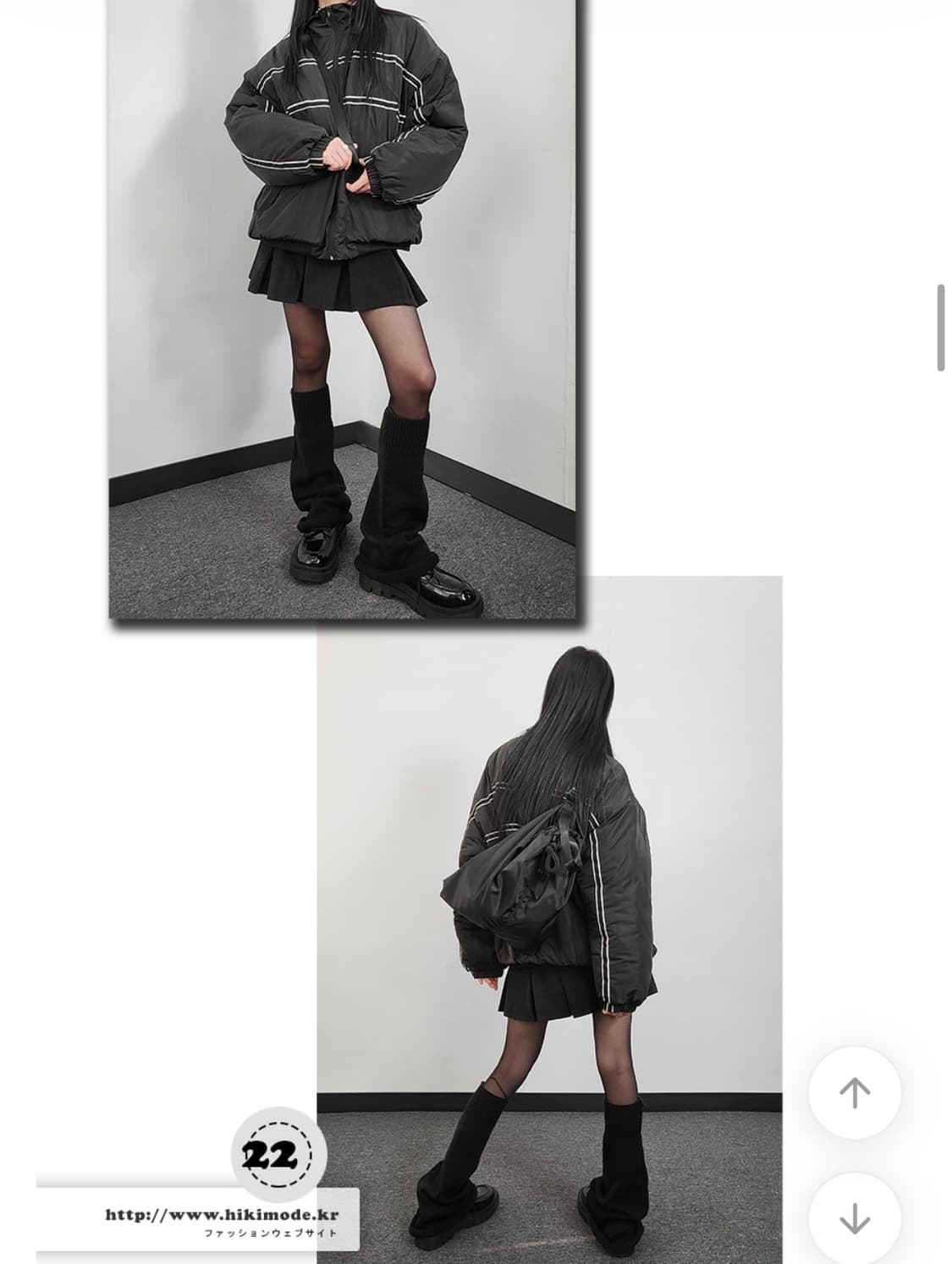 히키모드 스트릿 배색 라인포인트 오버핏 누빔 패딩 점퍼 상품이미지3