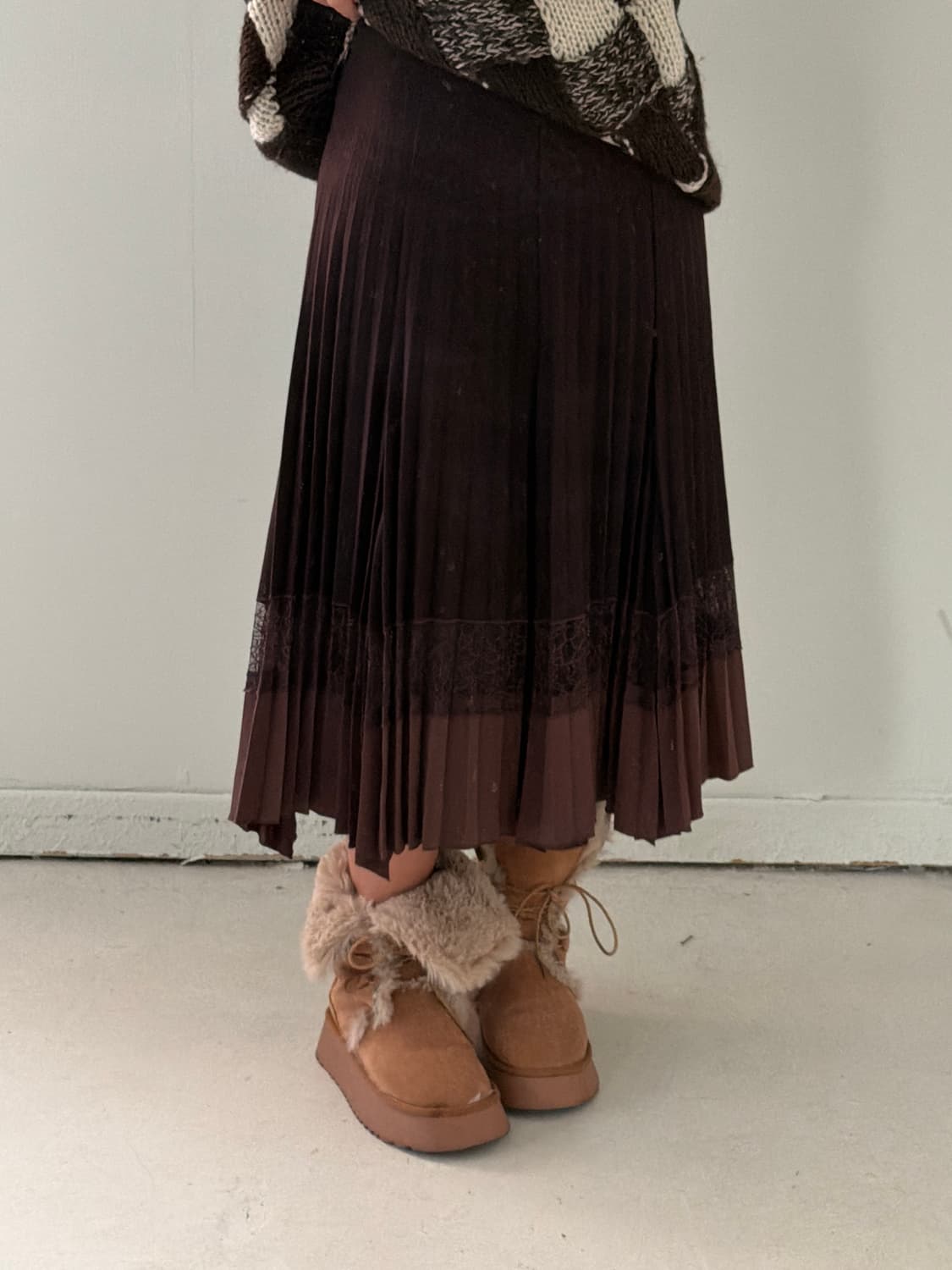 일본빈티지 울 레이스 주름스커트  상품이미지3