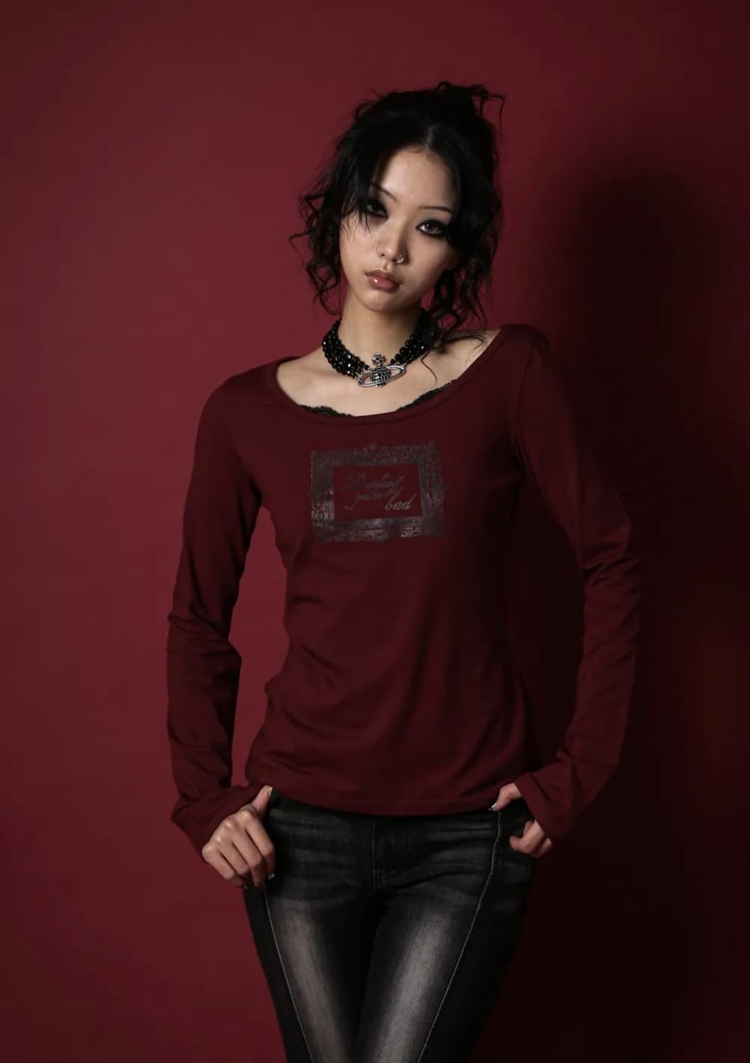 LACE FRAME T-SHIRT #WINE 상품이미지1
