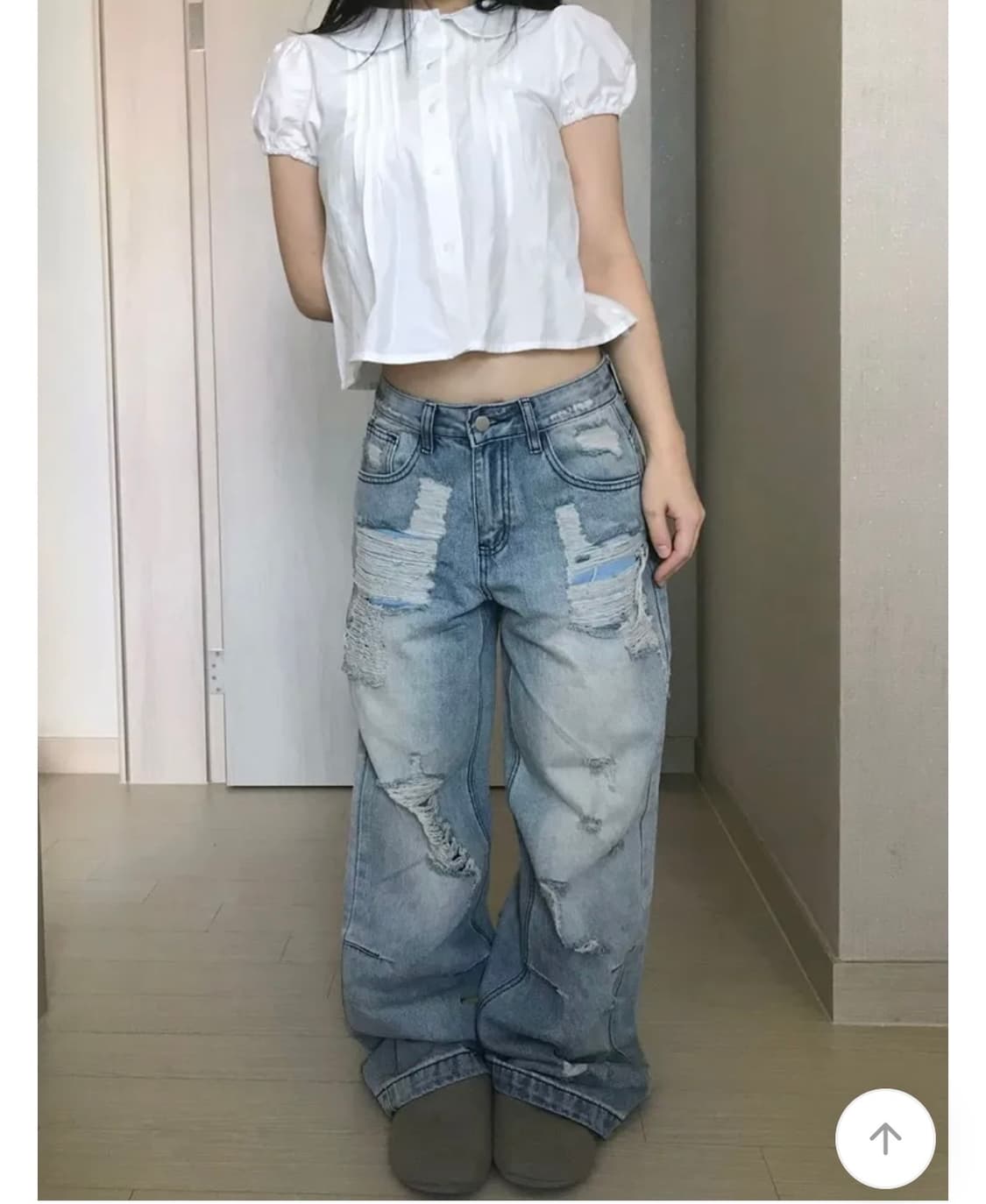 찢청 와이드 팬츠 데미지 루즈핏 로우라이즈 데님 팬츠 상품이미지4