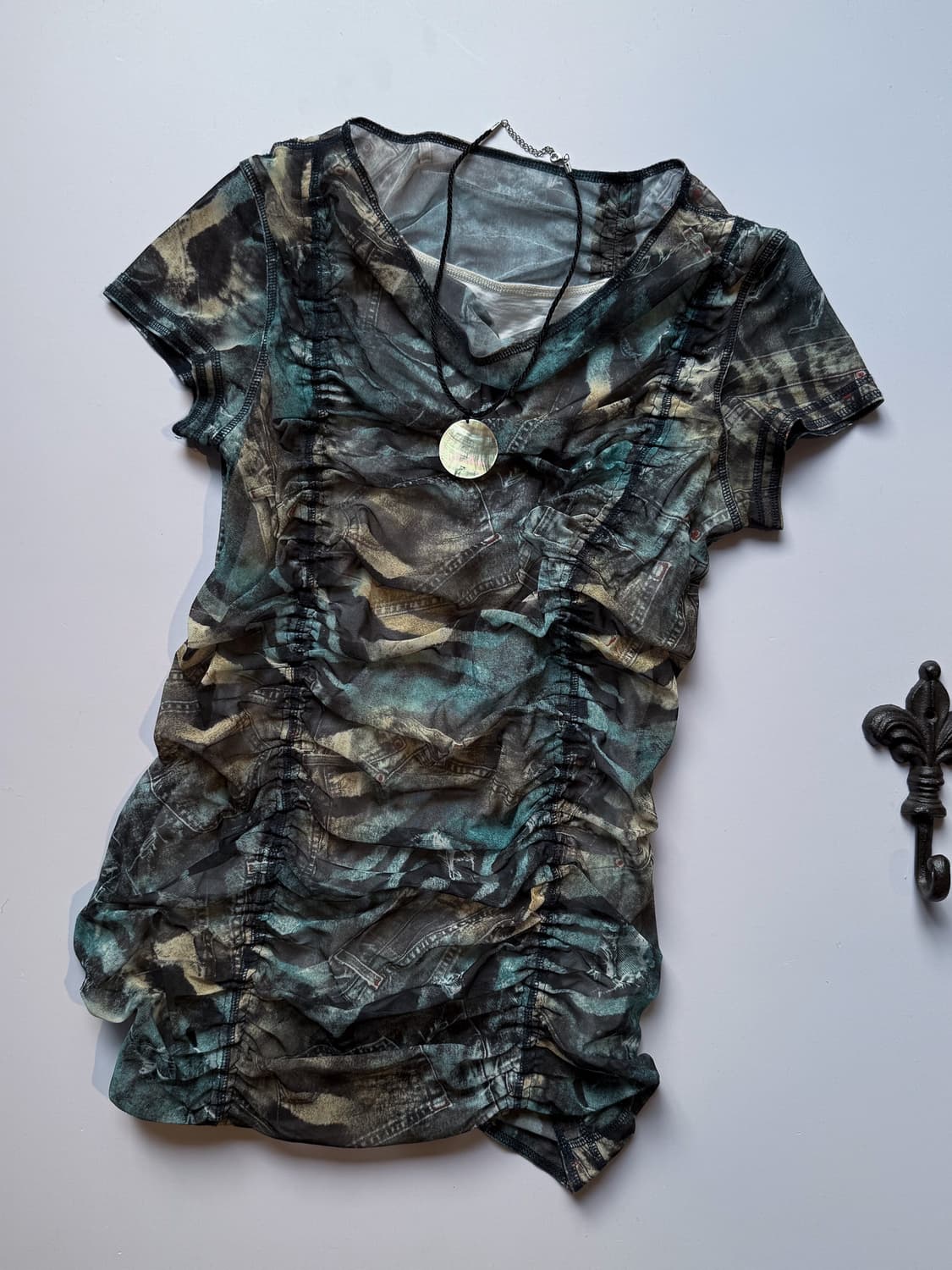 Denim Pattern Shirred Blouse 0265 상품이미지2