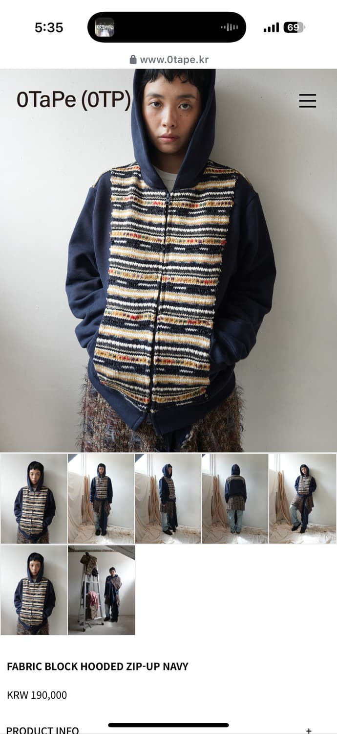 0tape FABRIC BLOCK HOODED ZIP-UP NAVY  상품이미지1