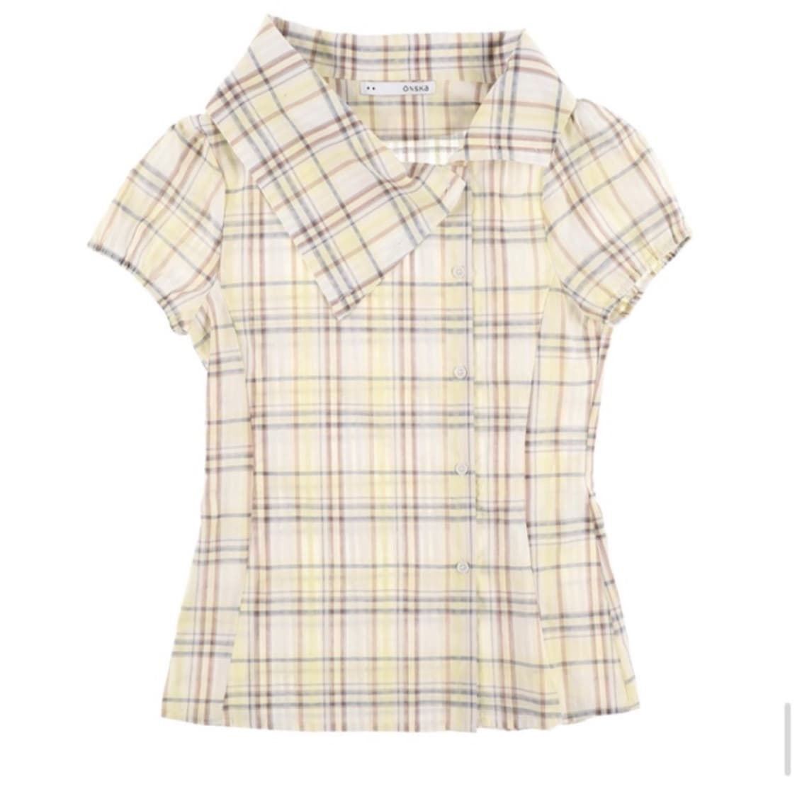 온스카 drape collar blouse(yellow check) 상품이미지1