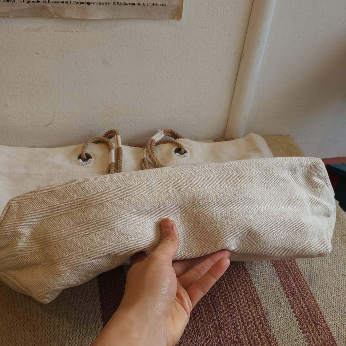 핸드 드로잉 빅토트 캔버스 빈티지 더플백 리메이크 화이트 쉘 상품이미지7