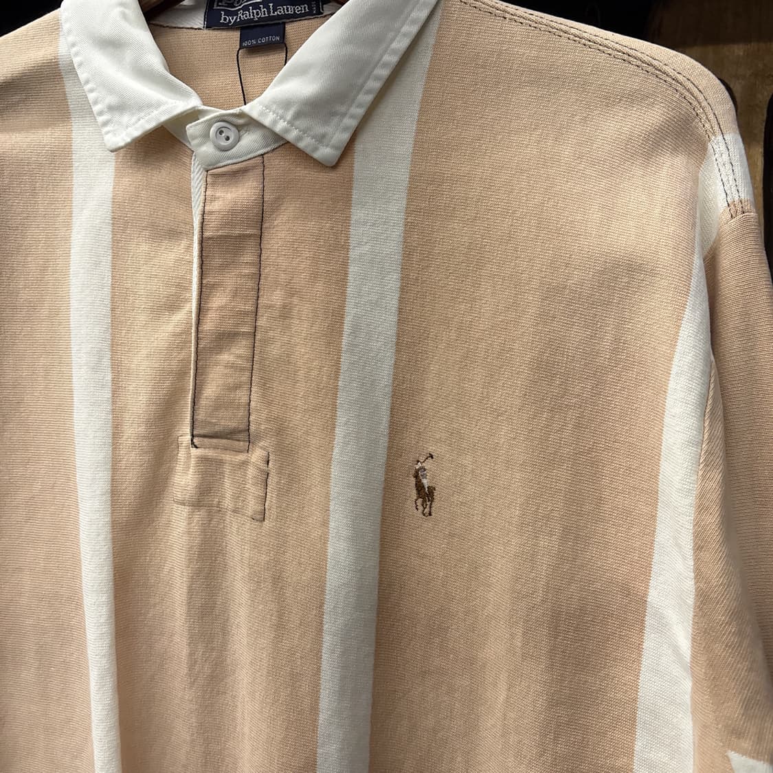 90s 폴로 랄프로렌 살몬 스트라이프 브라운포니 럭비셔츠 N912 상품이미지6