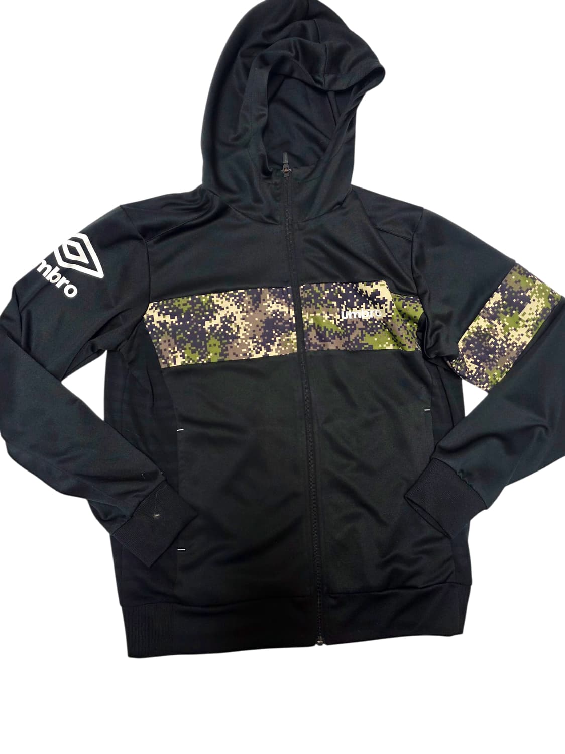 [엄브로] 스트릿 고프코어 블랙 디지털 카모 배색 후드 집업 100 상품이미지1