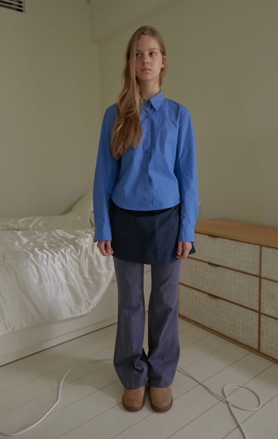 노컨텐츠 셔링 스커트팬츠 네이비 상품이미지1