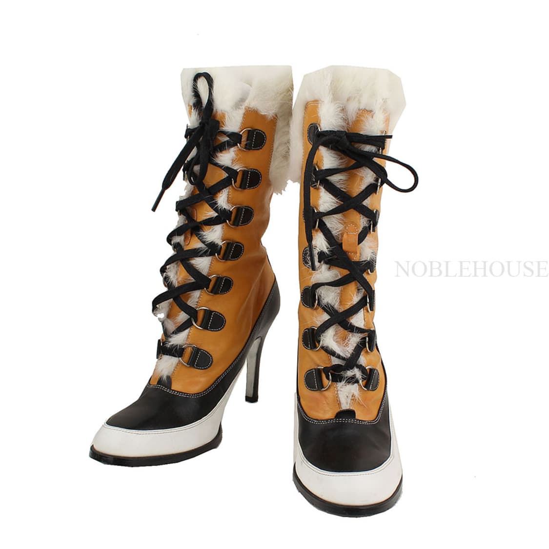 디스퀘어드2 탠저린오렌지 퍼장식 레이스업 미들부츠 38 상품이미지1