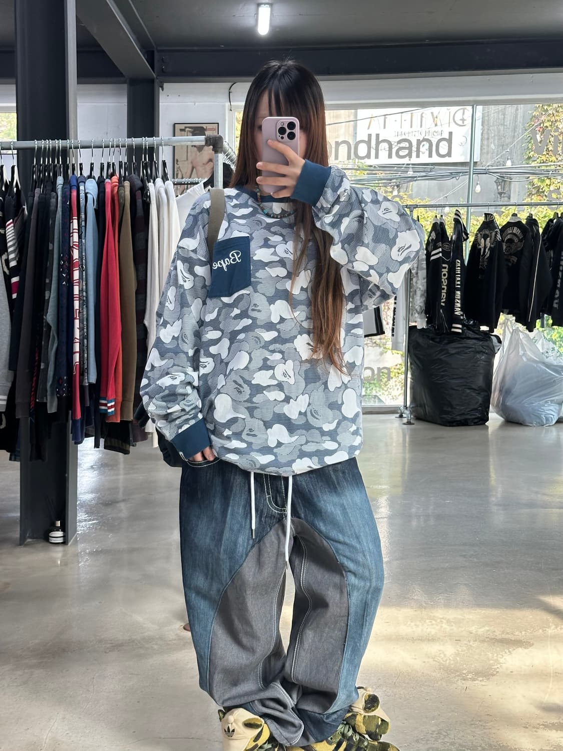 베이프 ABC 카모 포켓 롱슬리브긴팔티셔츠 상품이미지2