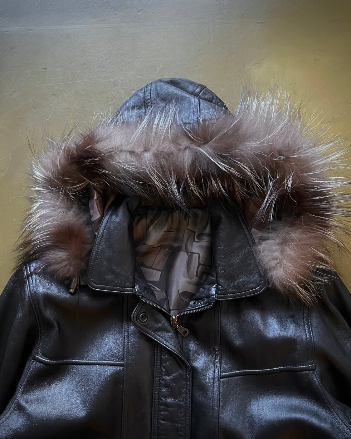 90s Vintage Fur Hood Real Leather Coat 상품이미지5