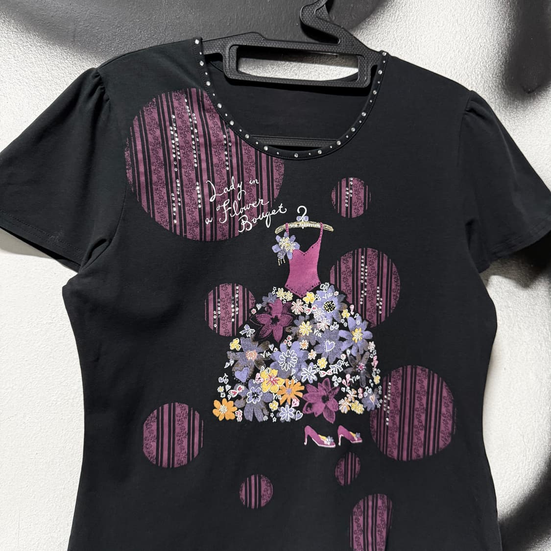 VTG 빈티지 비즈 큐빅 디테일 프린팅 반팔 티셔츠 상품이미지3