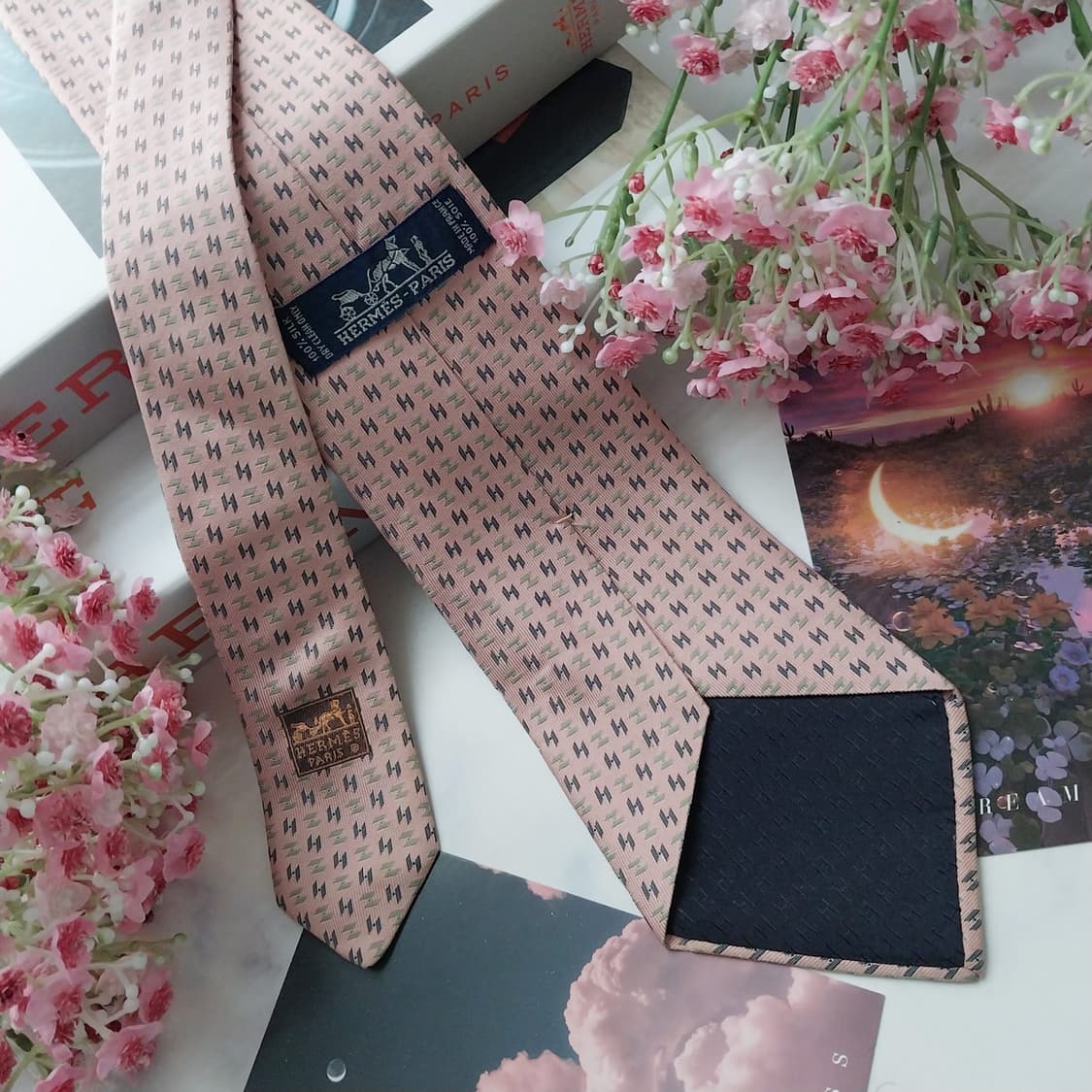 에르메스 실크 핑크 H 자카드 넥타이 9.7cm A등급 K1477
 상품이미지6