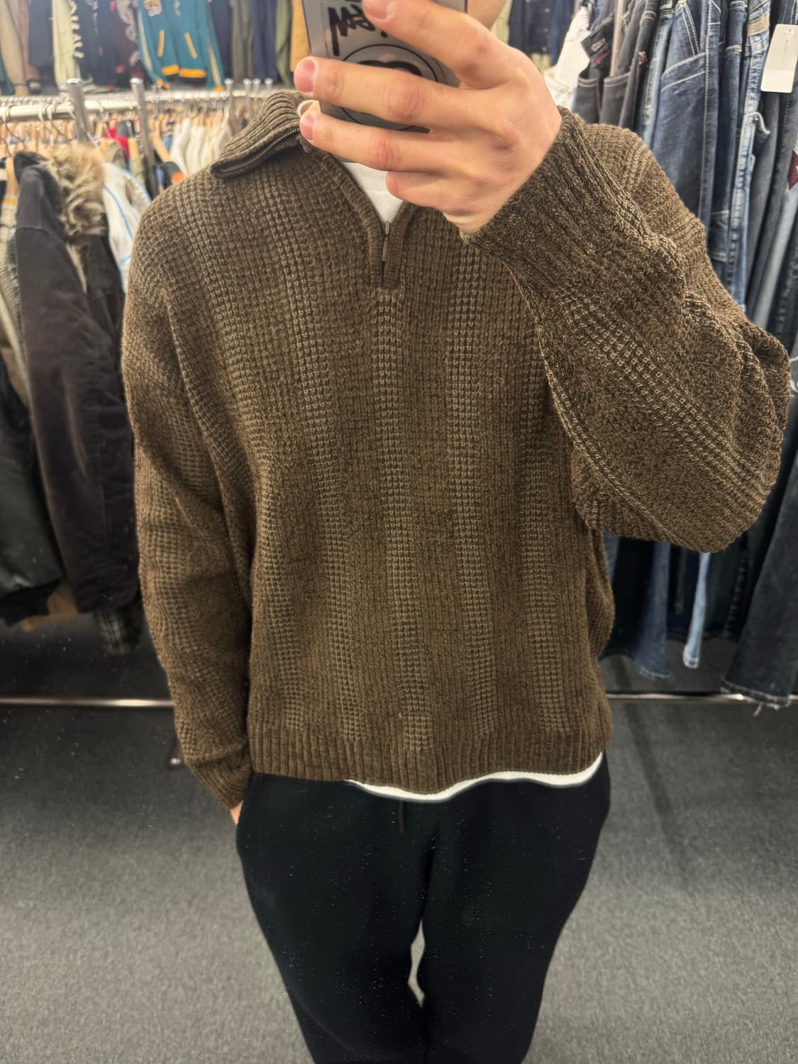 L)SPARIO 빈티지  브라운 니트 하프집업 상품이미지1